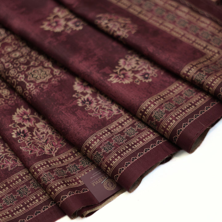 Tussar digital print saree with allover floral motif and border. Paired with a matching blouse