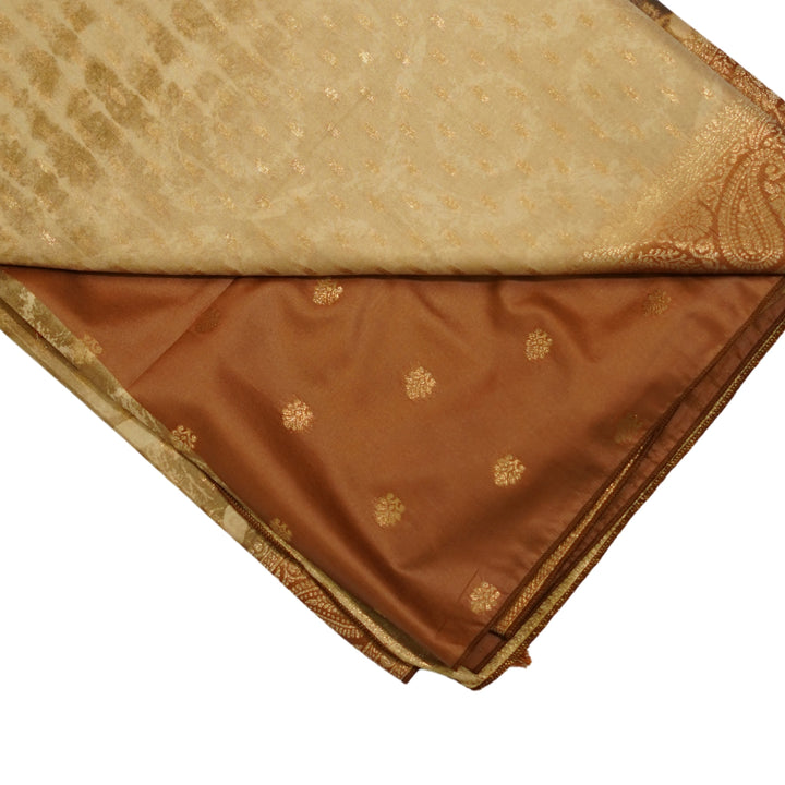 Russian silk with Zari border and abstract design.