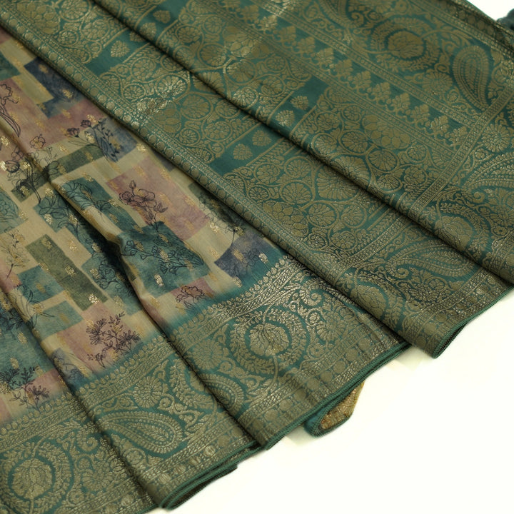 Russian silk with zari border and geomentrical design.