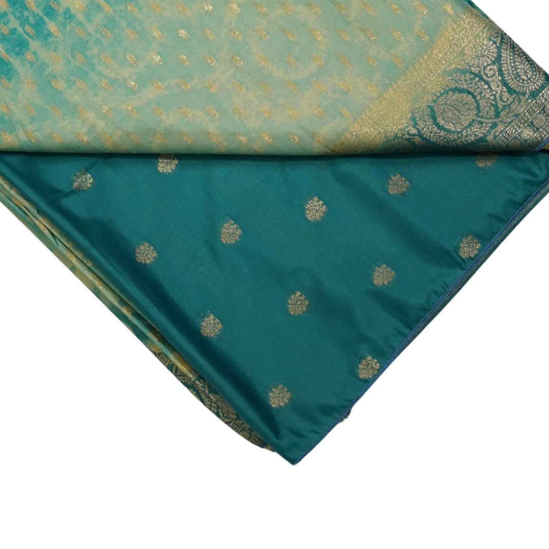 Russian silk with Zari border and abstract design.